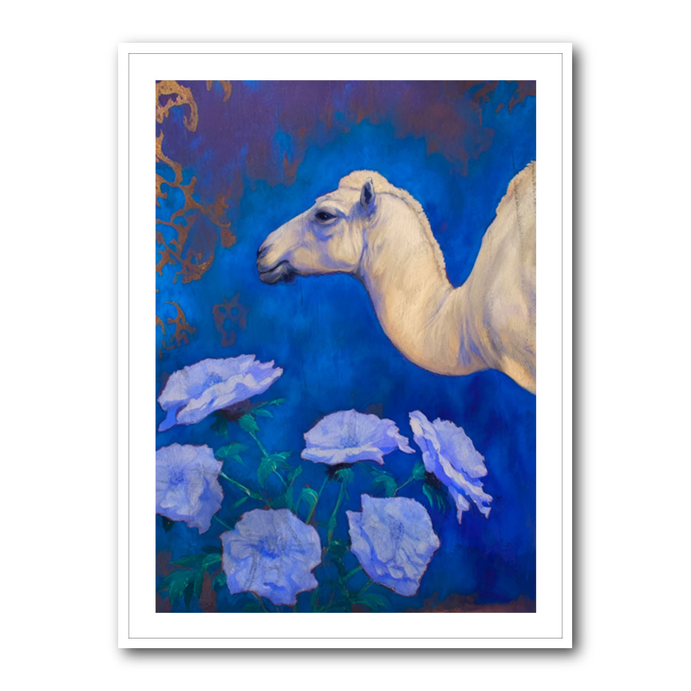 Camel With Blue Flowers Wall Art